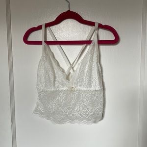 Cross back white lace crop bralette. Size M.